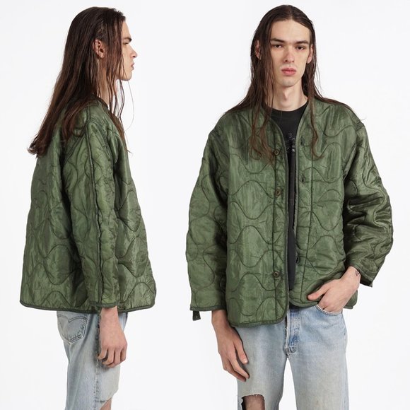 VINTAGE Khaki Military Button Down Quilted Field Jacket - Picture 1 of 3